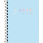 CADERNO TILIBRA COLEGIAL 177X240 HAPPY WITH 160 FOLHAS 10 MATÉRIAS PASTEL AZUL