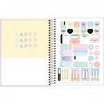 CADERNO TILIBRA COLEGIAL 177X240 HAPPY WITH 160 FOLHAS 10 MATÉRIAS PASTEL LILAS